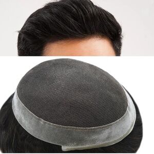 6"x8" Off Black #1B French Lace Toupee PU Around Human Hair 120% Density #RC2